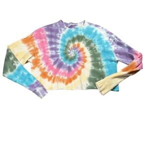 Daydreamer Tie Dye Cropped Sweatshirt Womens S Raw Hem Boho Long Sleeve Cotton